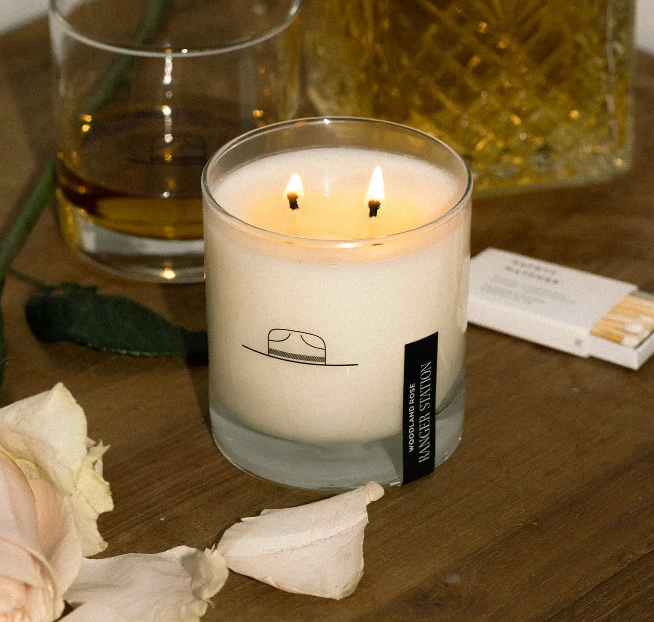 Ranger Station Wholesale - (TESTER) WOODLAND ROSE CANDLE: 11oz Rocks Glass