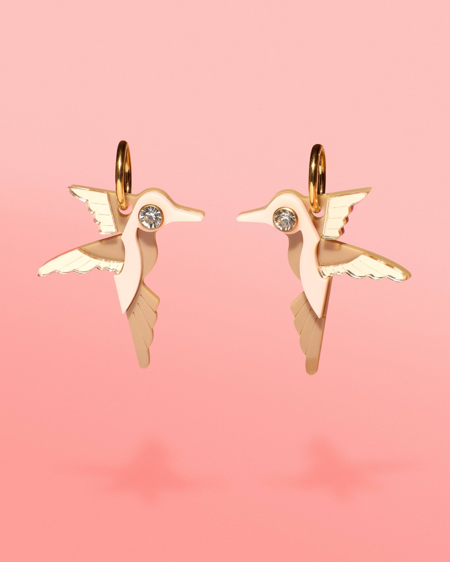 Tribe + Temple - Hummingbird Hoop Earrings Beige + Gold