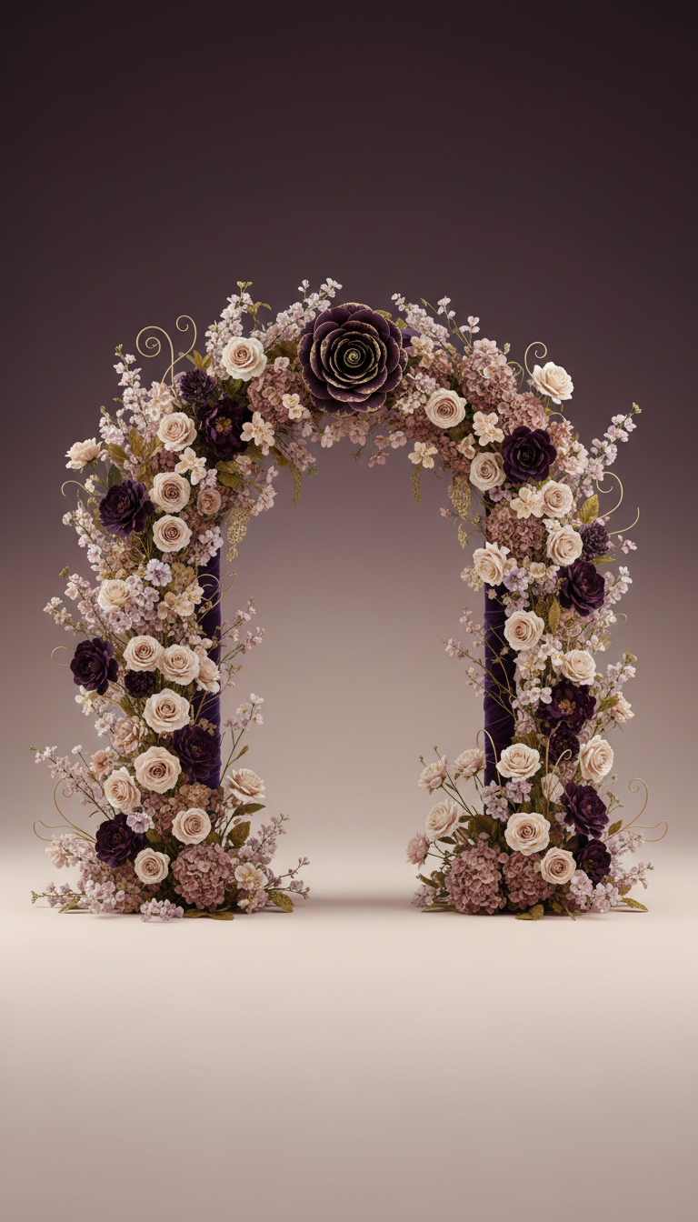 Velvet-Accented Custom Floral Arch Installation