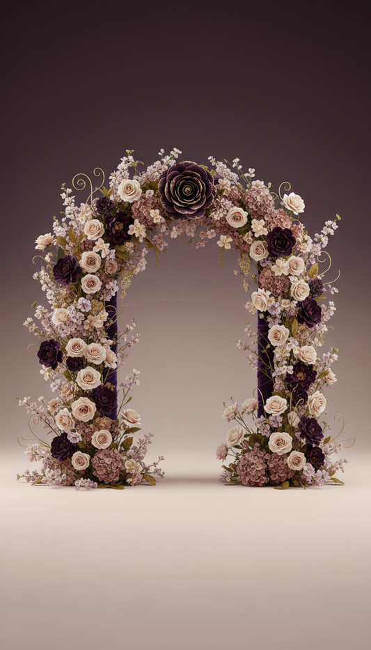 Velvet-Accented Custom Floral Arch Installation