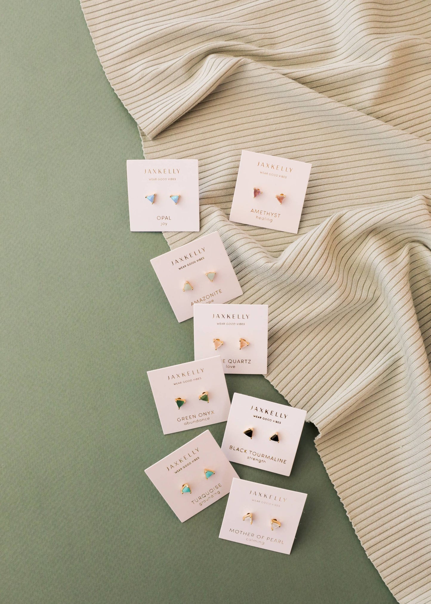 JaxKelly - Mini Energy Gem - Green Onyx - Gold Earrings