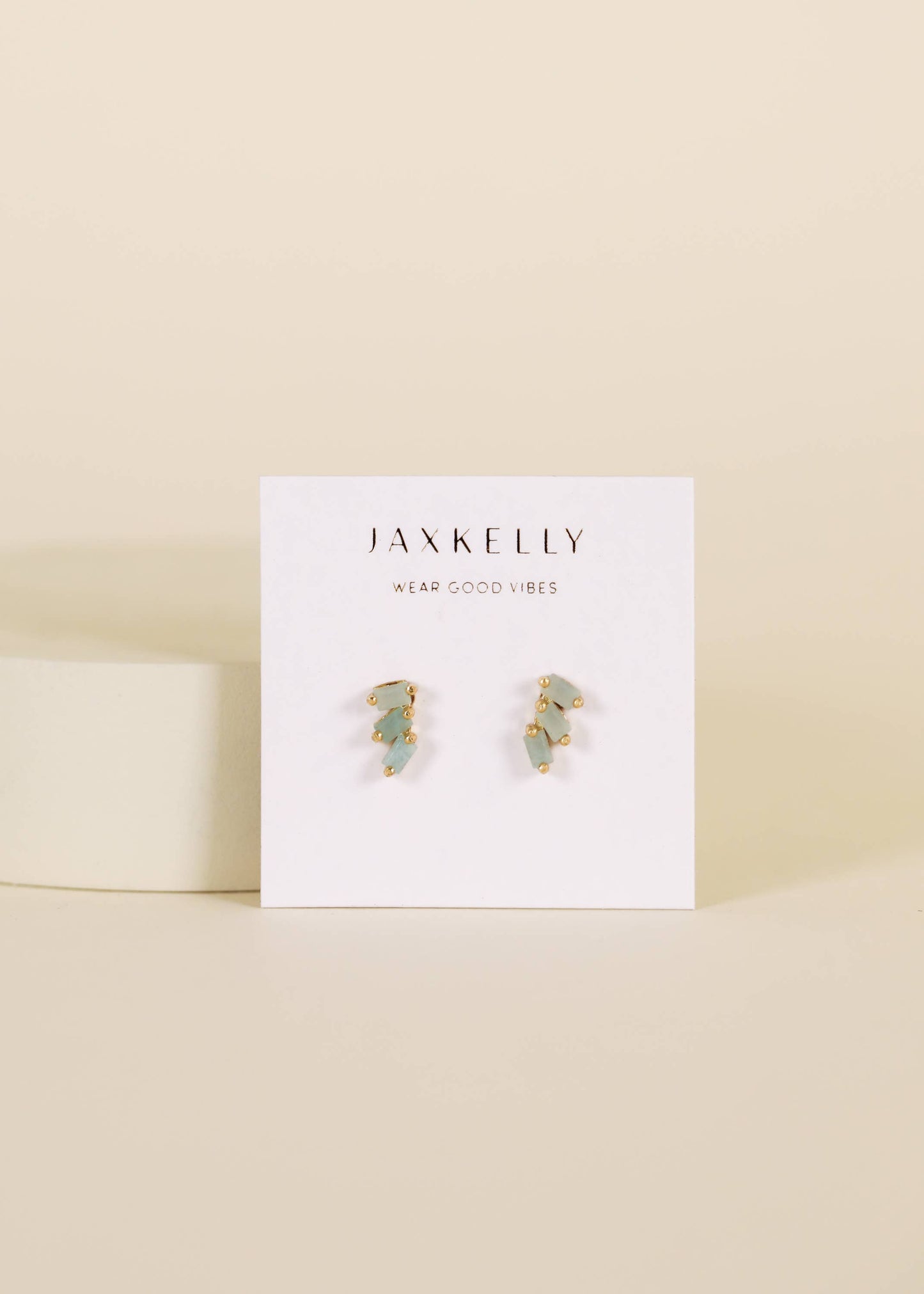 JaxKelly - Offset Trio - Amazonite - Gold Earrings