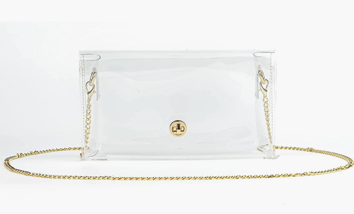 Clear Crossbody Stadium Concert Purse with Gold Adjustable Chain