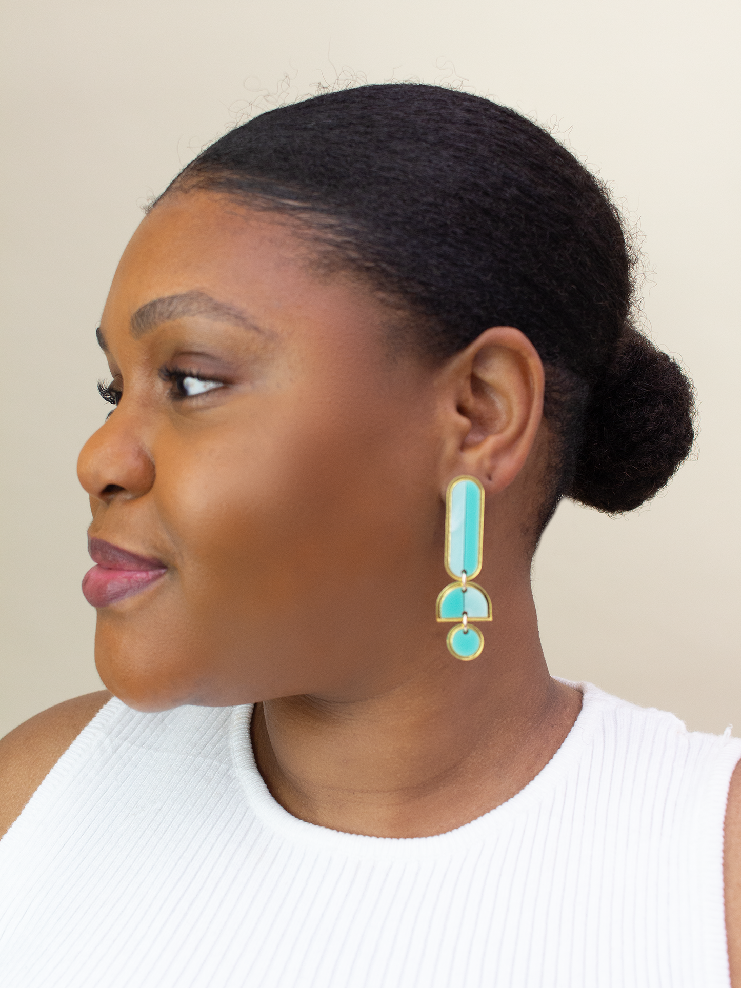 Moon-Seed - Lanie - Turquoise Gold Acrylic Dangle Statement Earrings