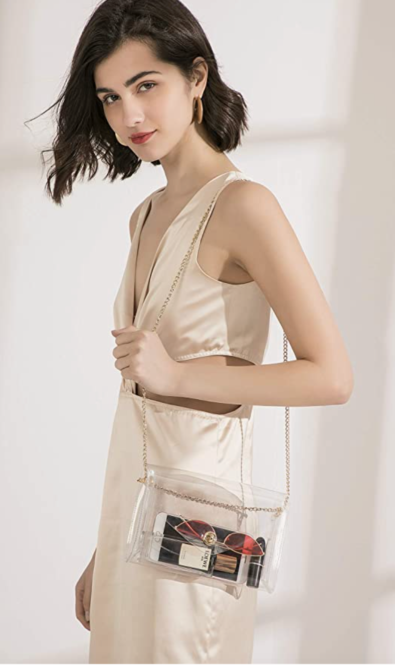 Clear Crossbody Stadium Concert Purse with Gold Adjustable Chain