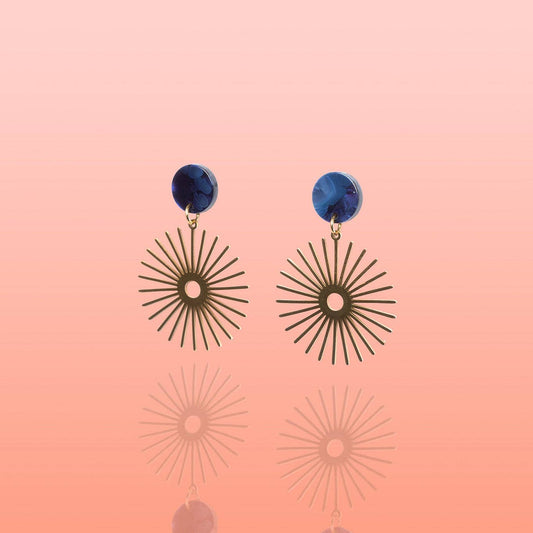 Tribe + Temple - Solana Deep Blue Sunburst Earrings Water Resistant