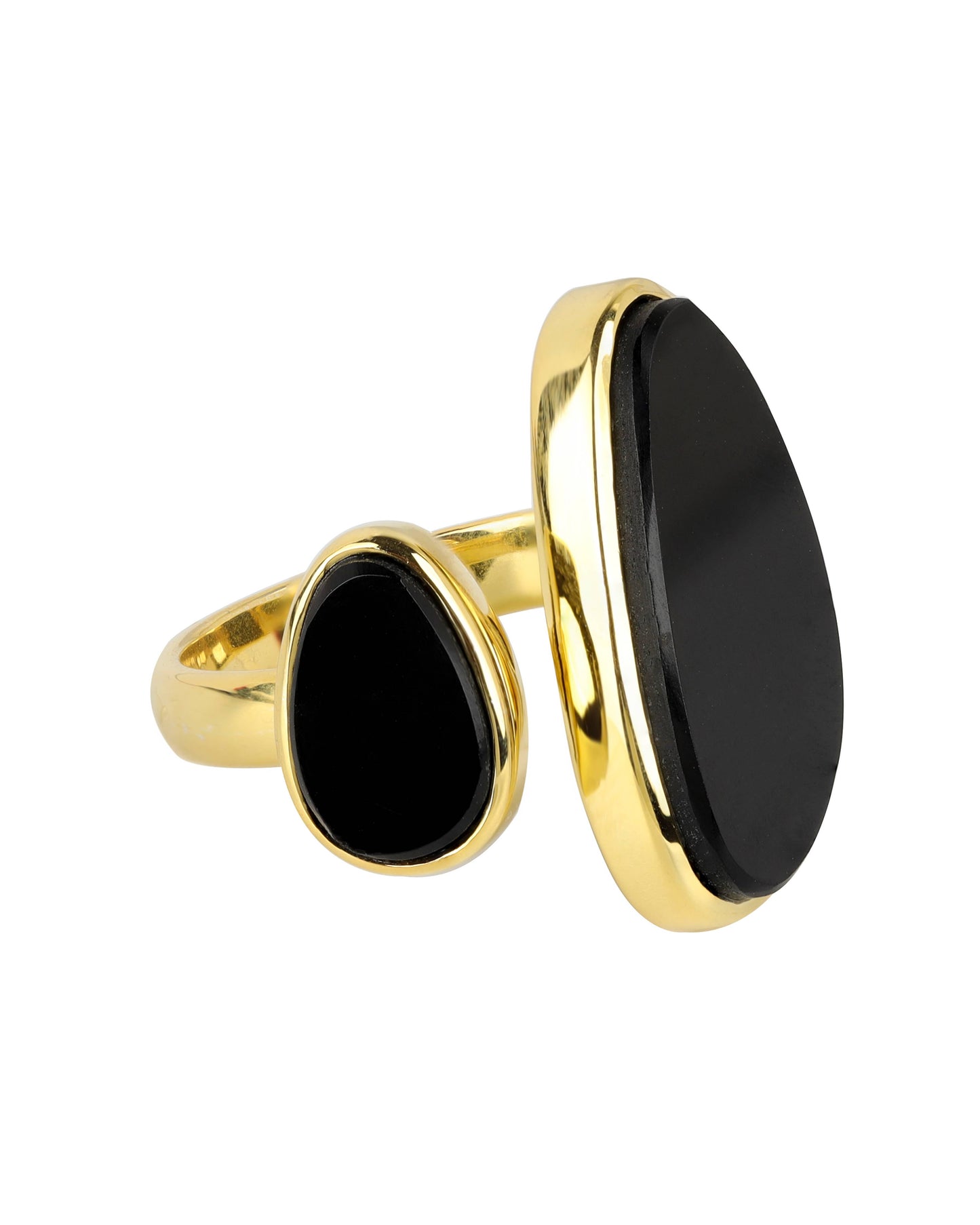 Tiramisu - Midnight Duet Open Brass Ring with Twin Black Onyx Ovals: 10