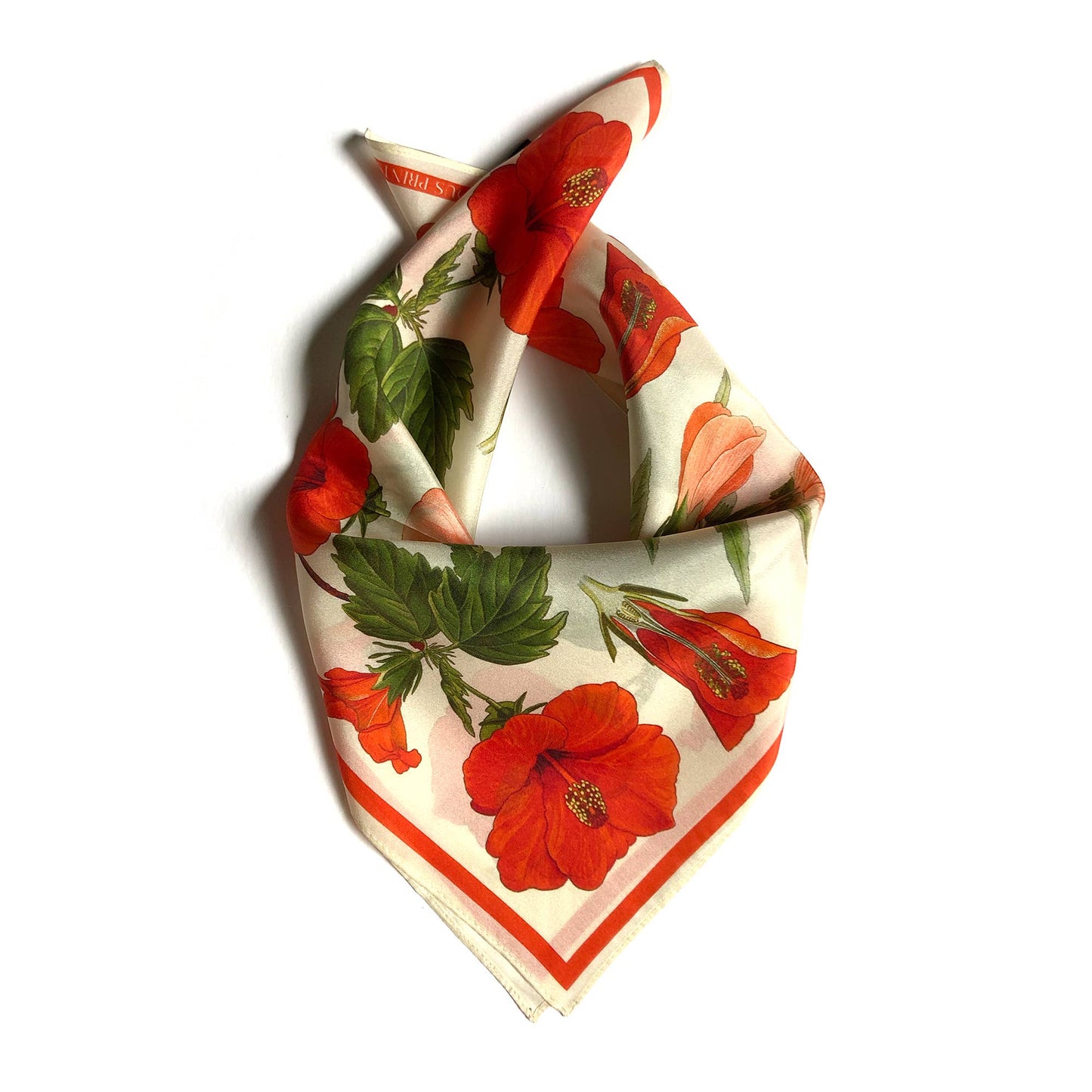 Curious Prints - 100% Silk Scarf Botanical Hibiscus Flower Summer Bandana: 35" x 35"