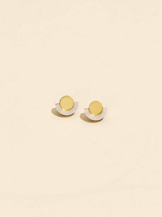 Moon-Seed - Demi - White + Gold Minimalist Acrylic Stud Earrings