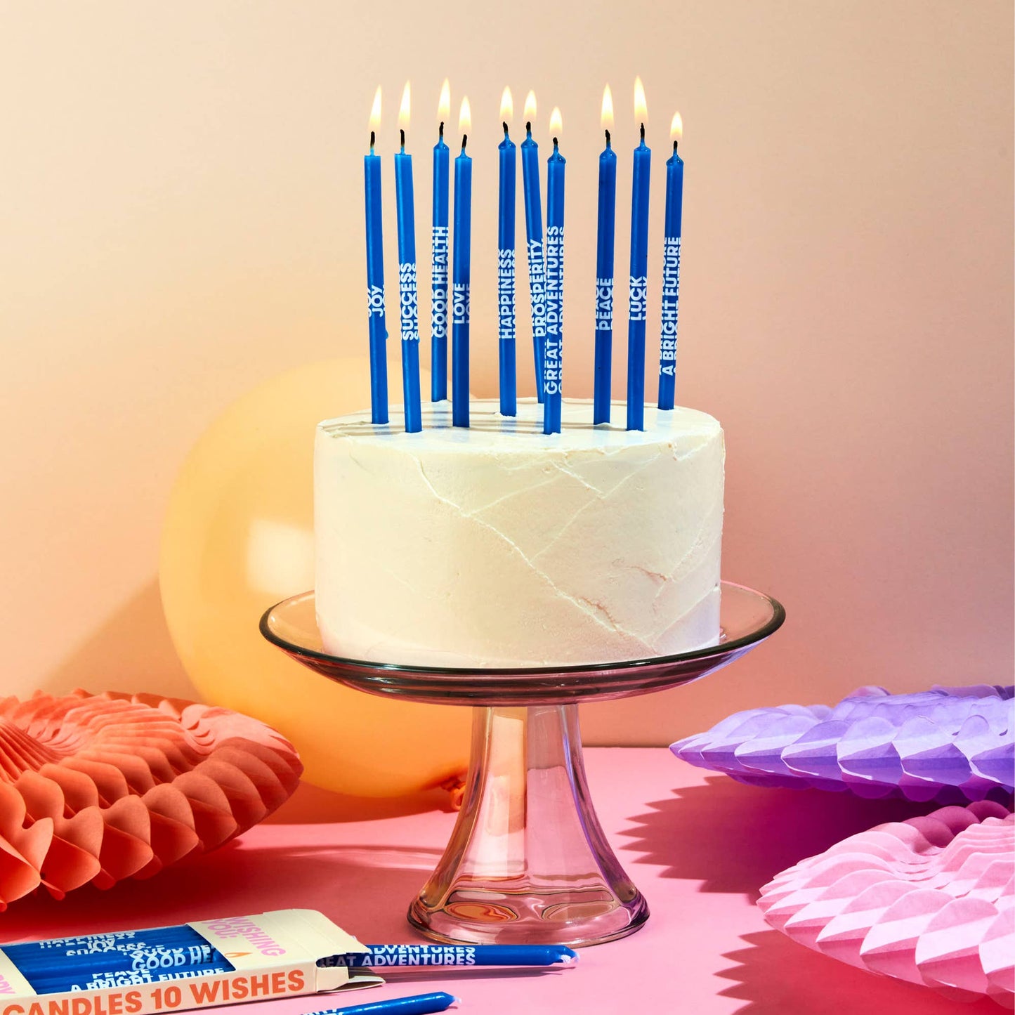 54 Celsius - Wishing You: Long 5" Birthday Candles (10 Pack), Multi-Color