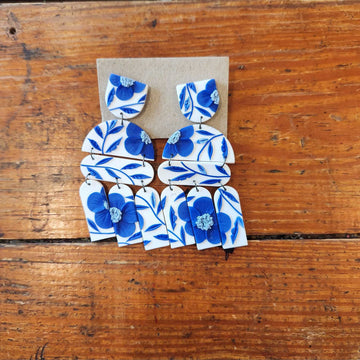 Blue/Wht Santorini Dangle Earrings
