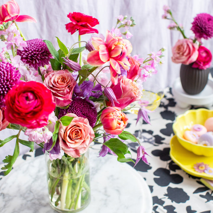 A bright pink bouquet in celebration of Mother's Day