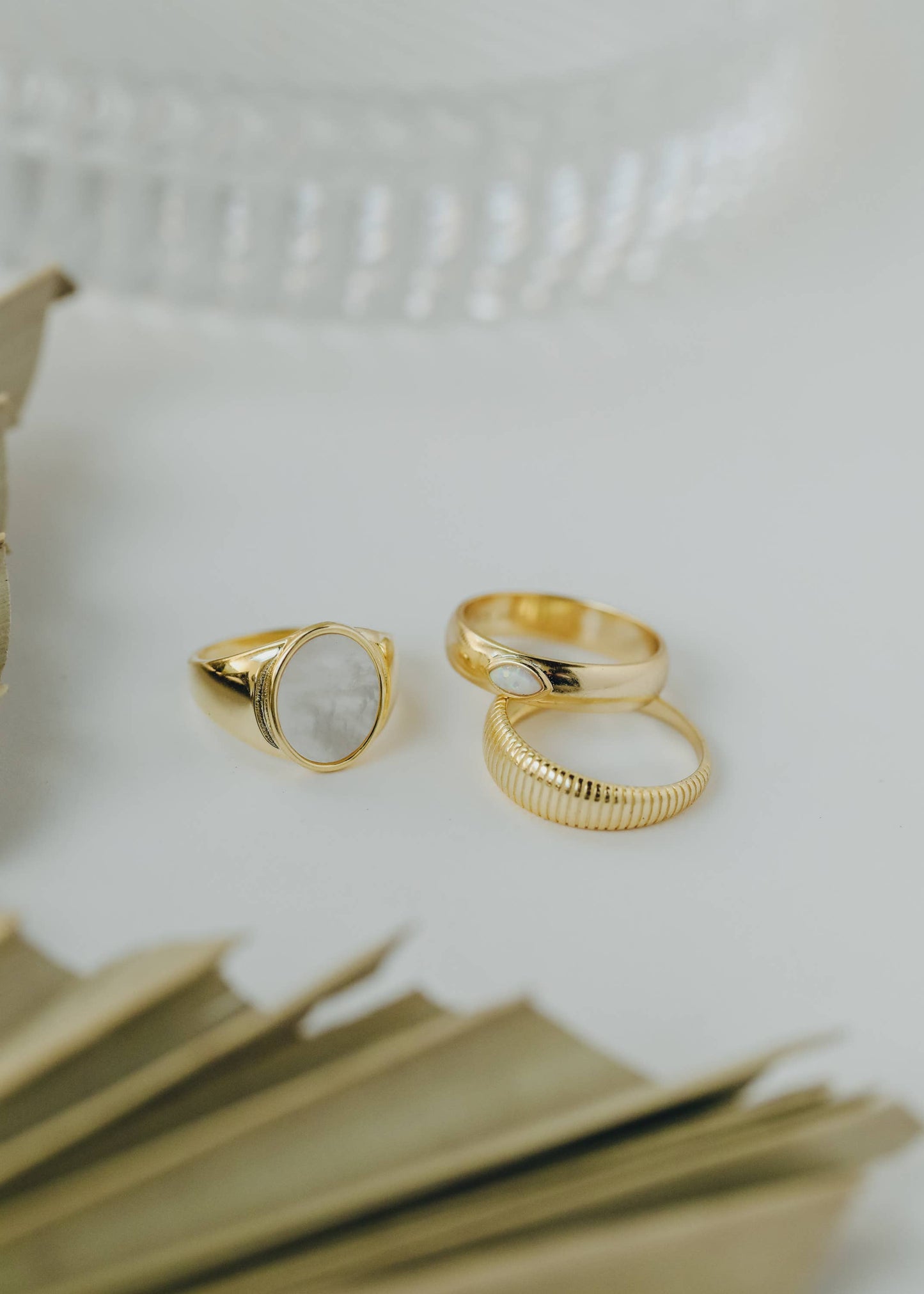 JaxKelly - Gold Rings - Mother of Pearl Signet: 9