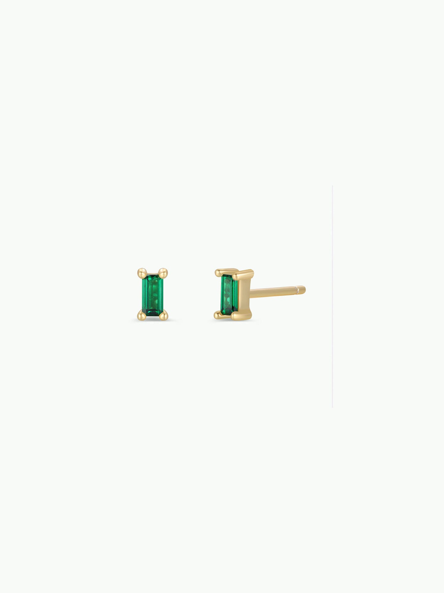 JaxKelly - Baguette - Emerald - Gold Earrings
