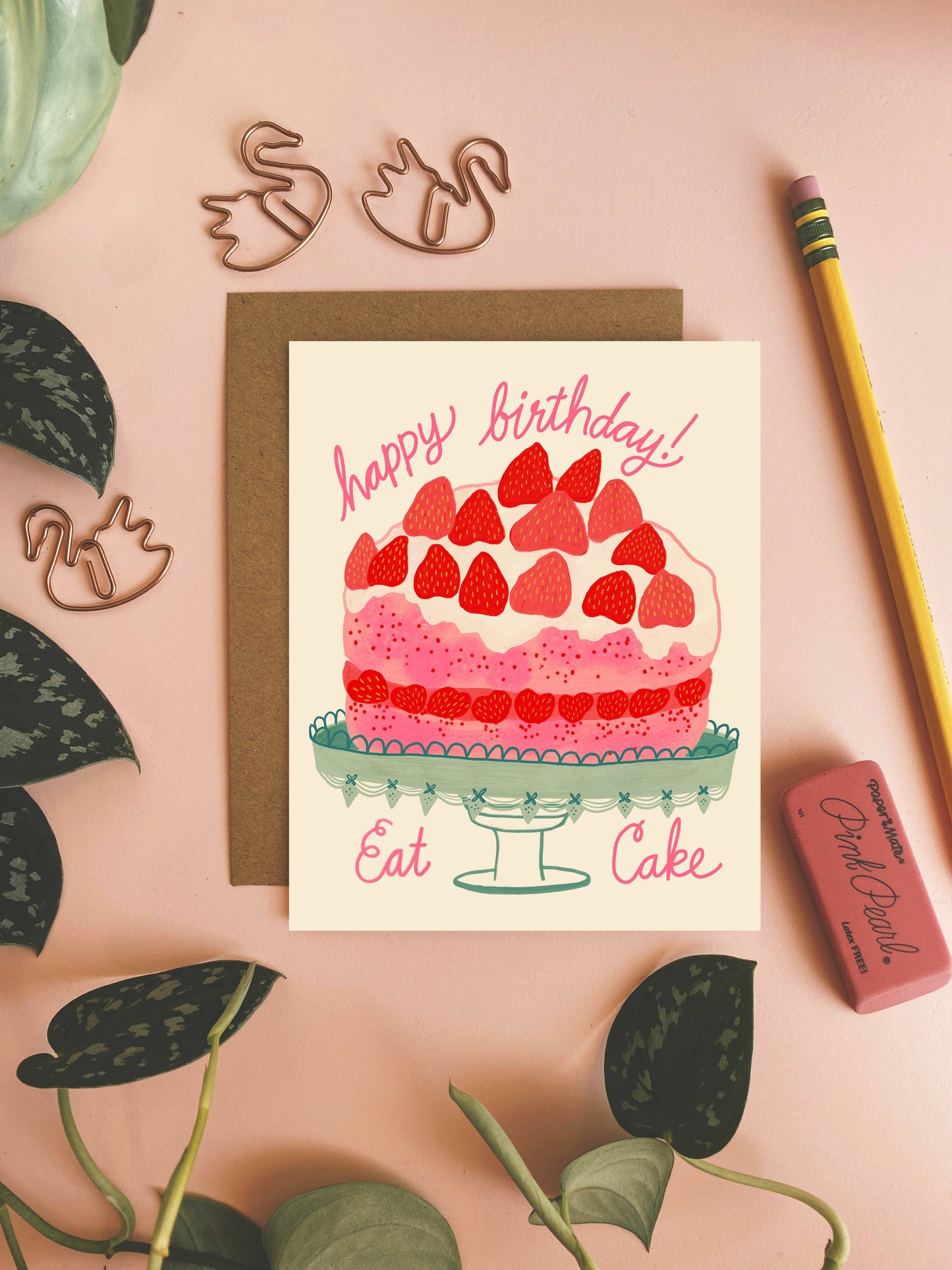 Dream Folk Studio - Happy Birthday, Eat Cake - Strawberry Cake Greeting Card