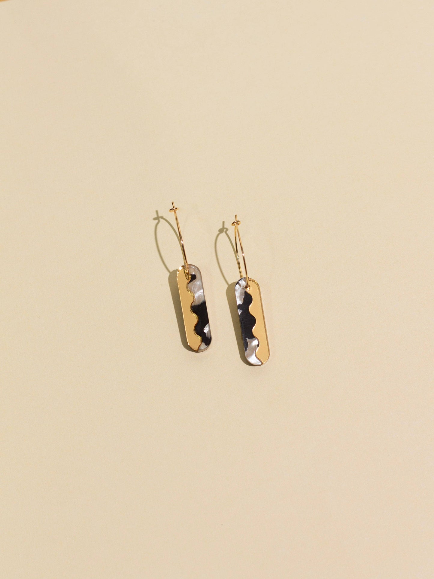Moon-Seed - Suni Hoops- Black White Gold Fill Dangle Hoop Earrings