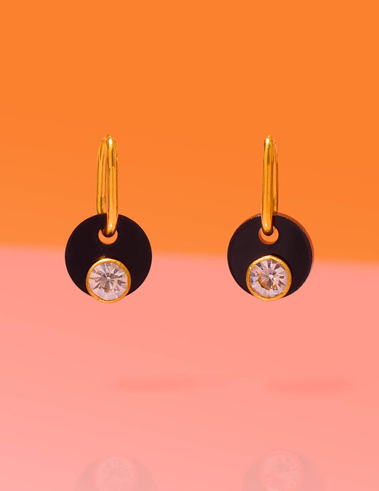 Tribe + Temple - Deco Glam Medallion Oval Hoops Black