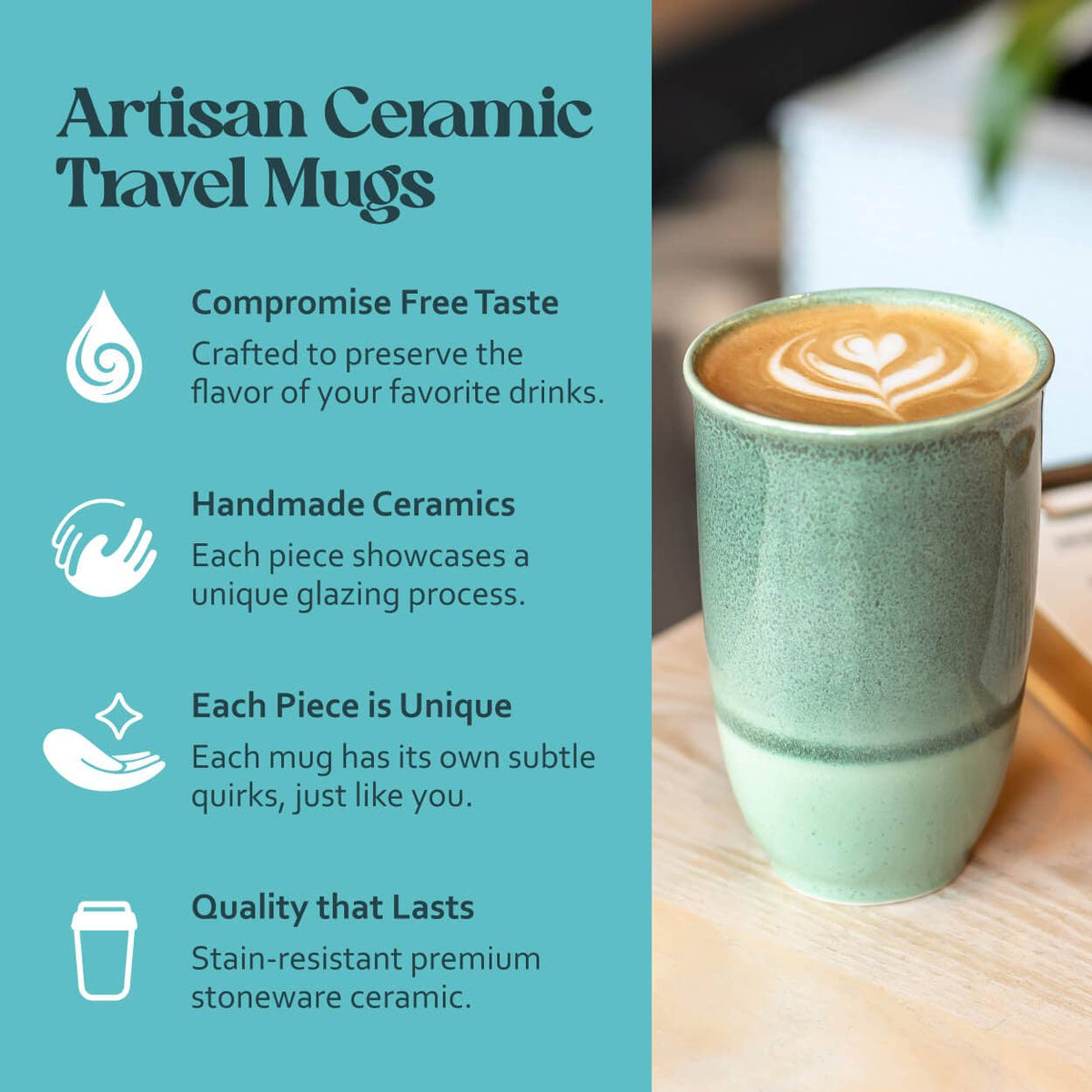 Emerald Ceramic Travel Mug by Nova Ceramics - 12oz