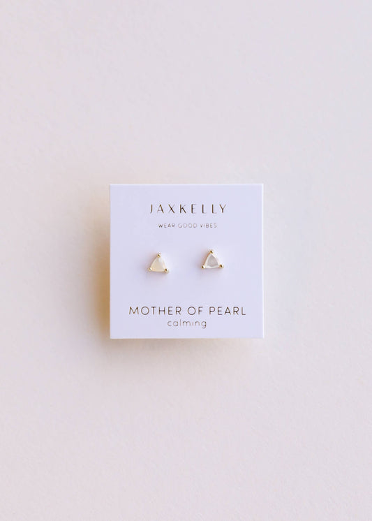 JaxKelly - Mini Energy Gem - Mother of Pearl - Gold Earrings