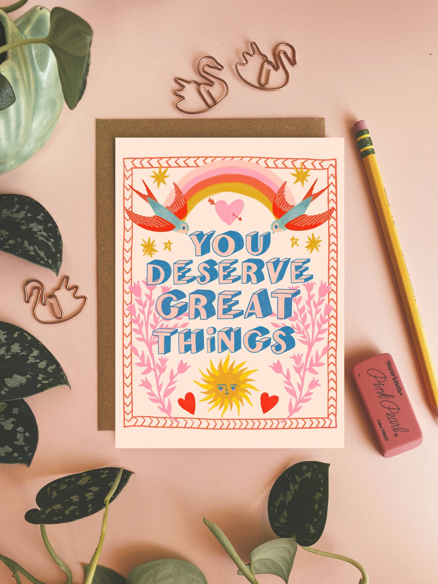 Dream Folk Studio - You Deserve Great Things - Greeting Card: 4.25 x 5.5 inches