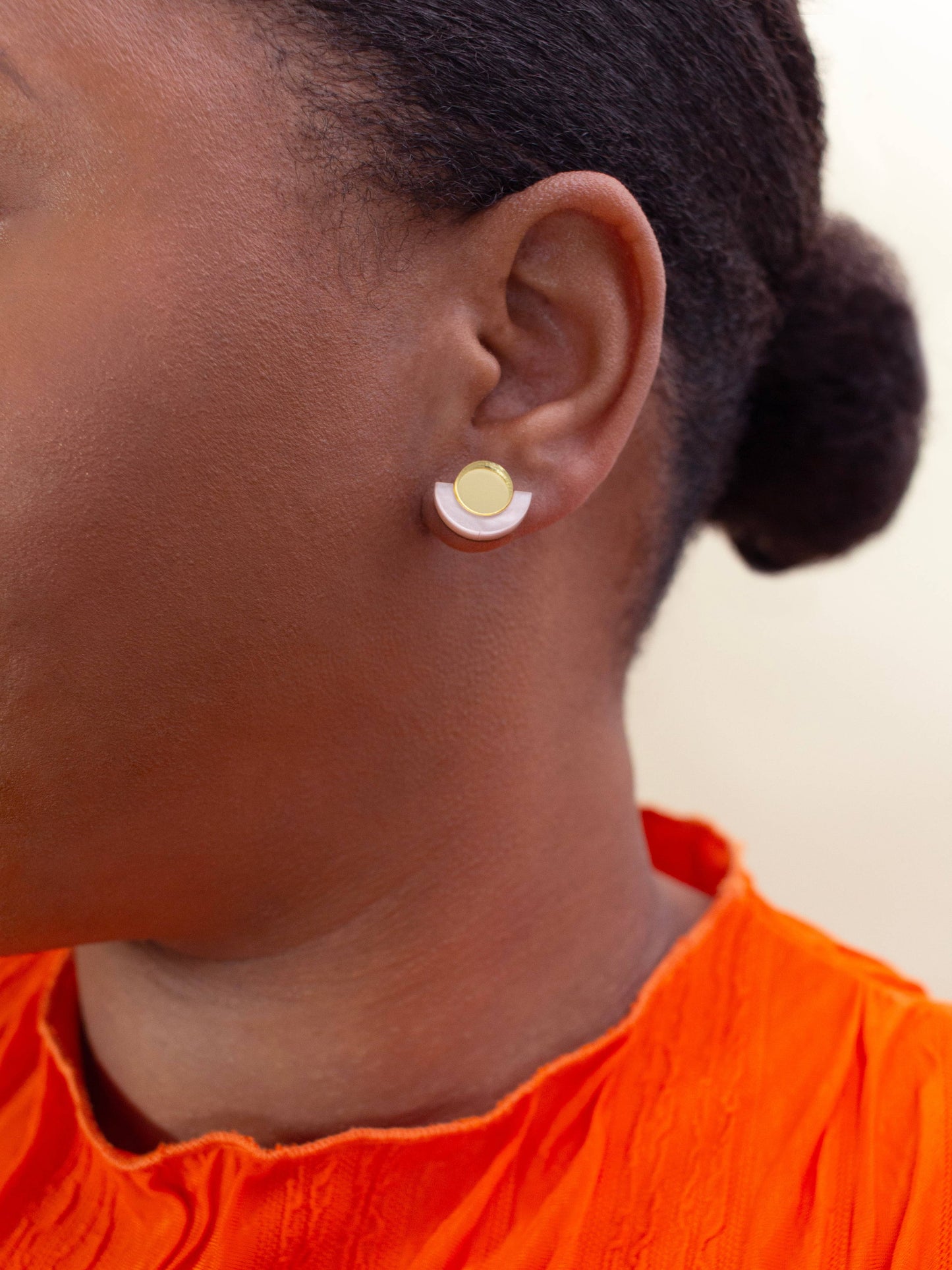 Moon-Seed - Demi - Blush Pink + Gold Abstract Acrylic Stud Earrings