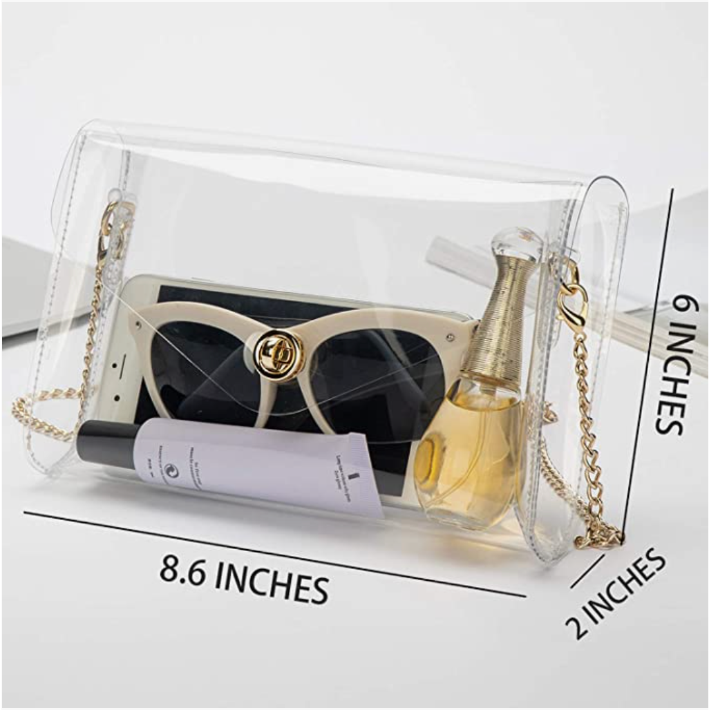 Clear Crossbody Stadium Concert Purse with Gold Adjustable Chain