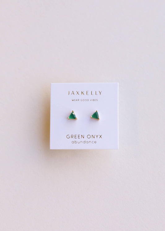 JaxKelly - Mini Energy Gem - Green Onyx - Gold Earrings