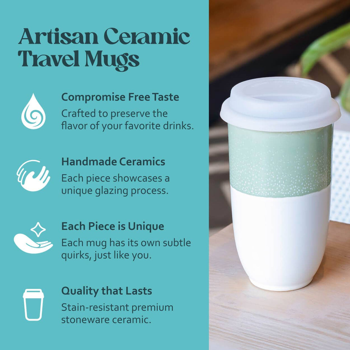 Sage Green Ceramic Travel Mug by Nova Ceramics – 16oz