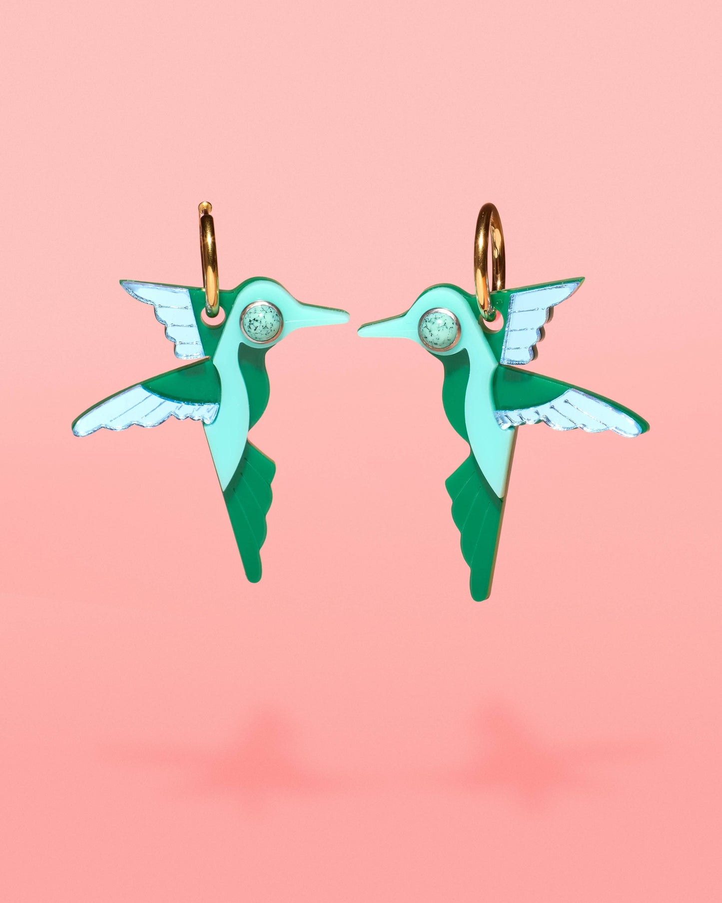 Tribe + Temple - Hummingbird Hoop Earrings Green + Turquoise