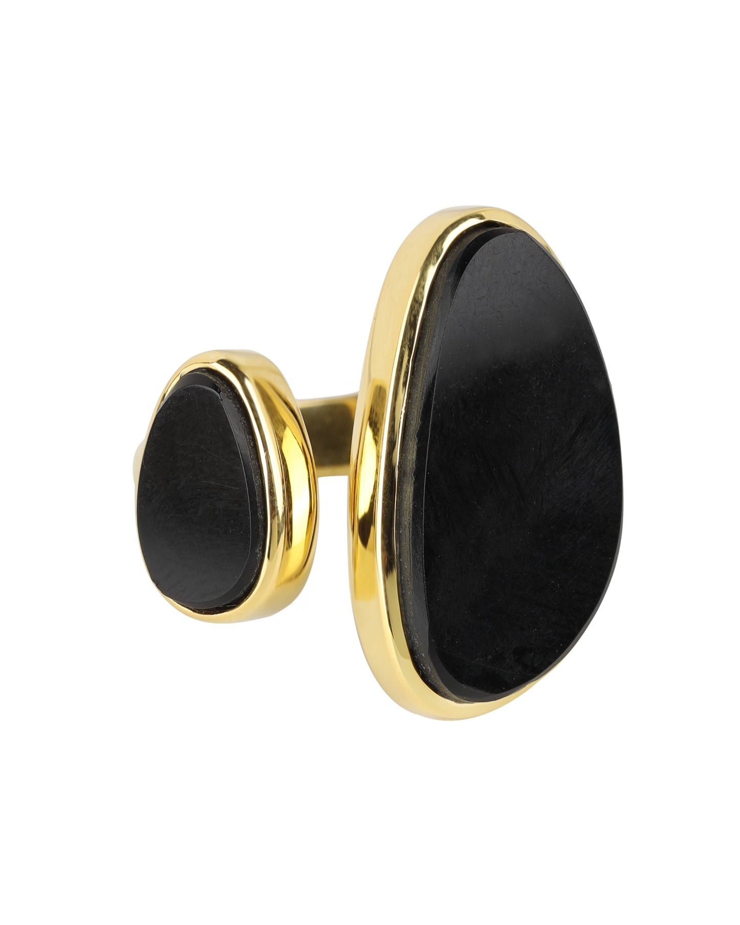 Tiramisu - Midnight Duet Open Brass Ring with Twin Black Onyx Ovals: 9