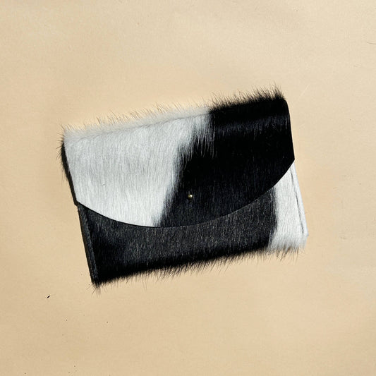 Envelope Pouch - Black + White Hair on Hide