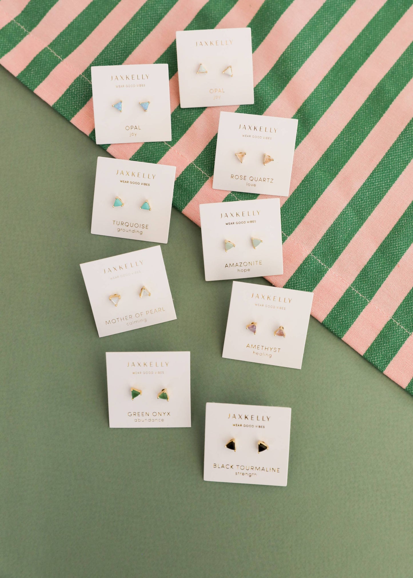 JaxKelly - Mini Energy Gem - Mother of Pearl - Gold Earrings