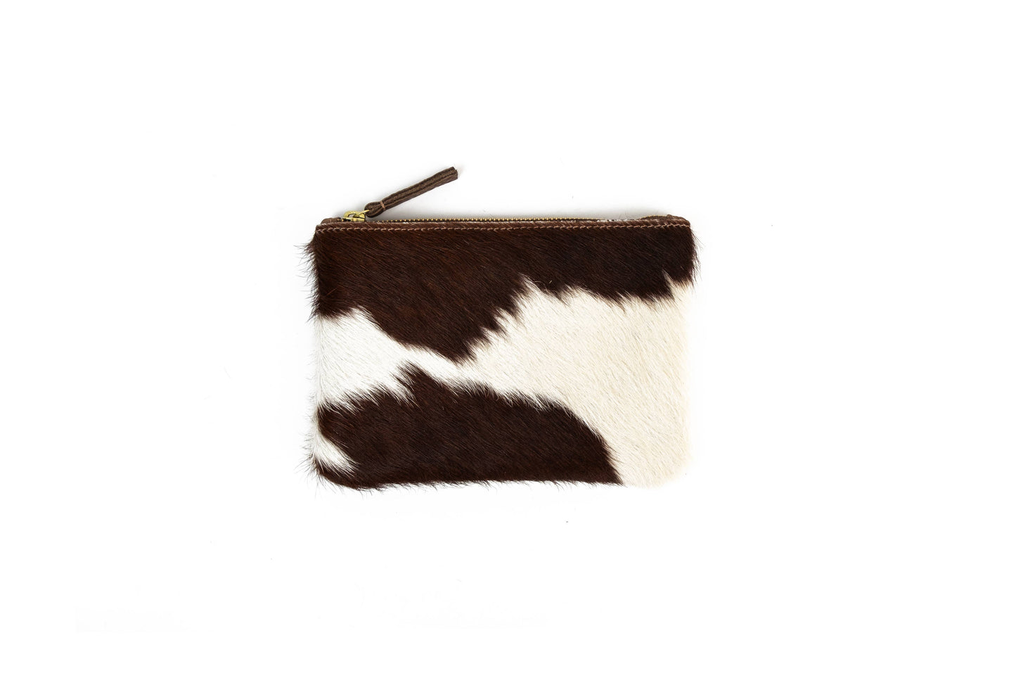 Zipper Pouch - Brown + White Cowhide