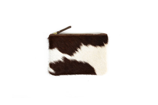 Zipper Pouch - Brown + White Cowhide