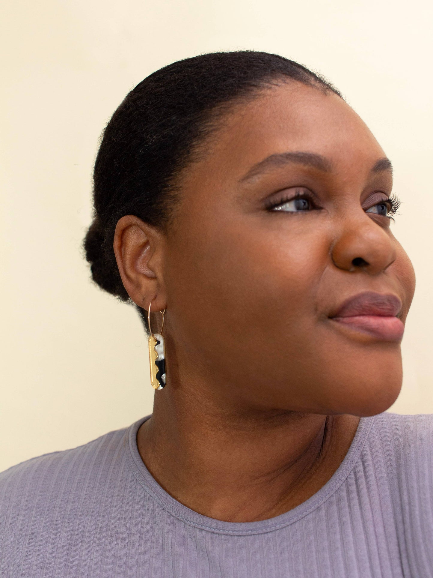 Moon-Seed - Suni Hoops- Black White Gold Fill Dangle Hoop Earrings