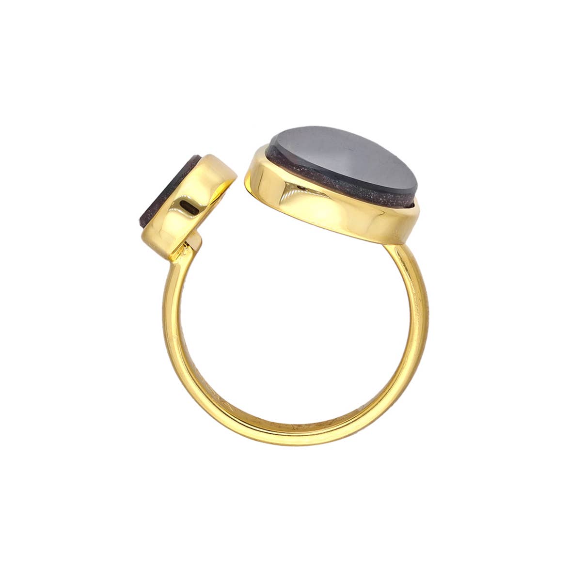 Tiramisu - Midnight Duet Open Brass Ring with Twin Black Onyx Ovals: 10