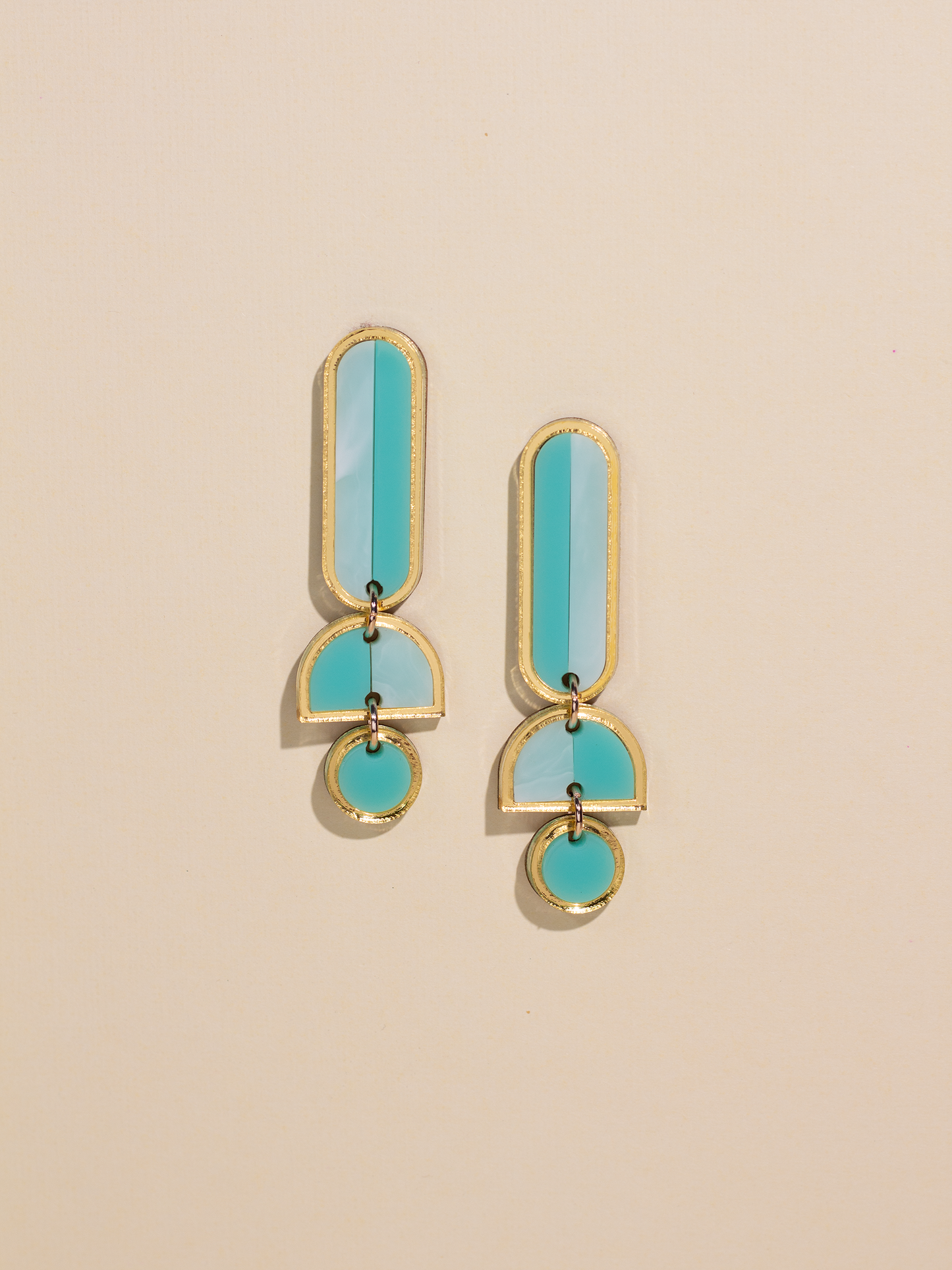 Moon-Seed - Lanie - Turquoise Gold Acrylic Dangle Statement Earrings