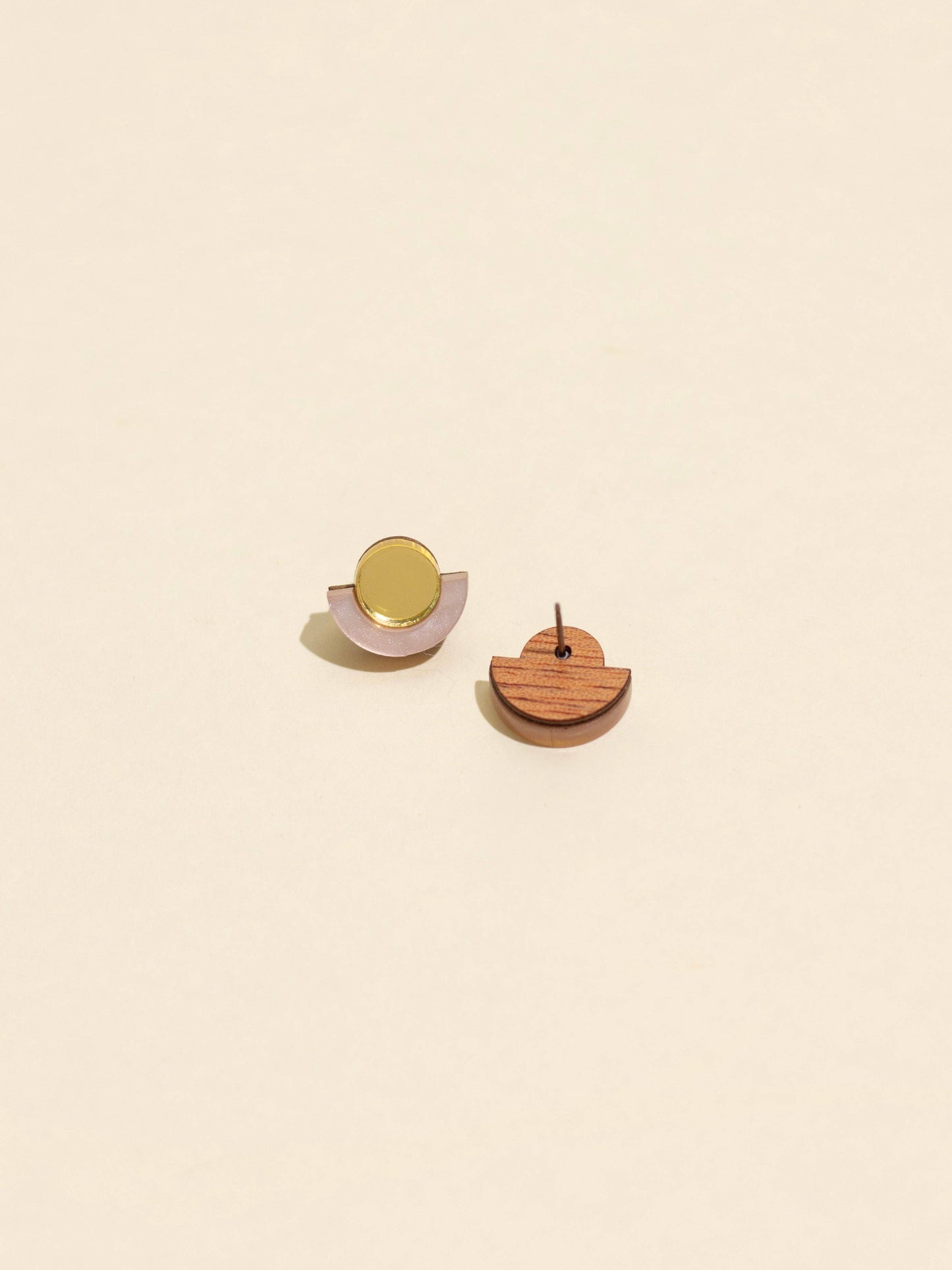 Moon-Seed - Demi - Blush Pink + Gold Abstract Acrylic Stud Earrings