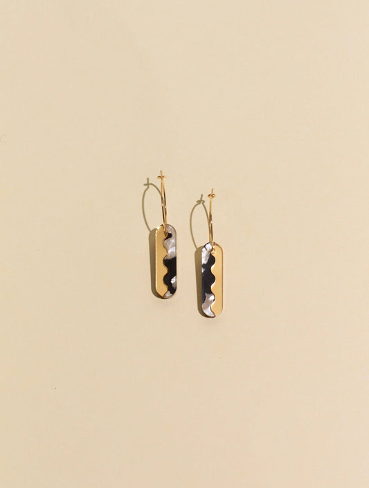 Moon-Seed - Suni Hoops- Black White Gold Fill Dangle Hoop Earrings