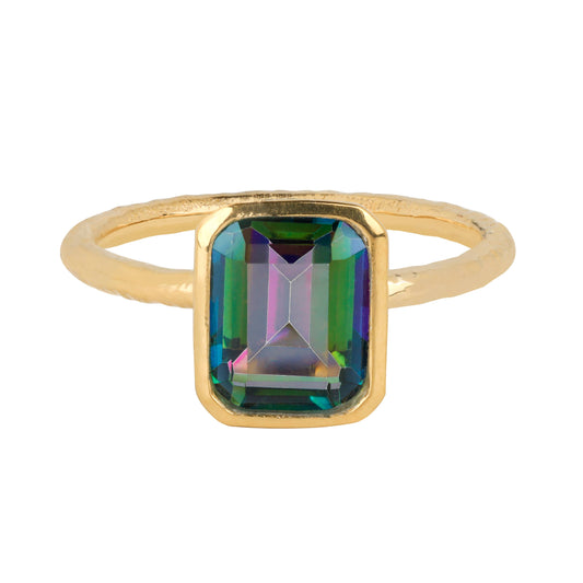 Tiramisu - Gold Plated Silver Mystic Quartz Prism Ember Ring: 9