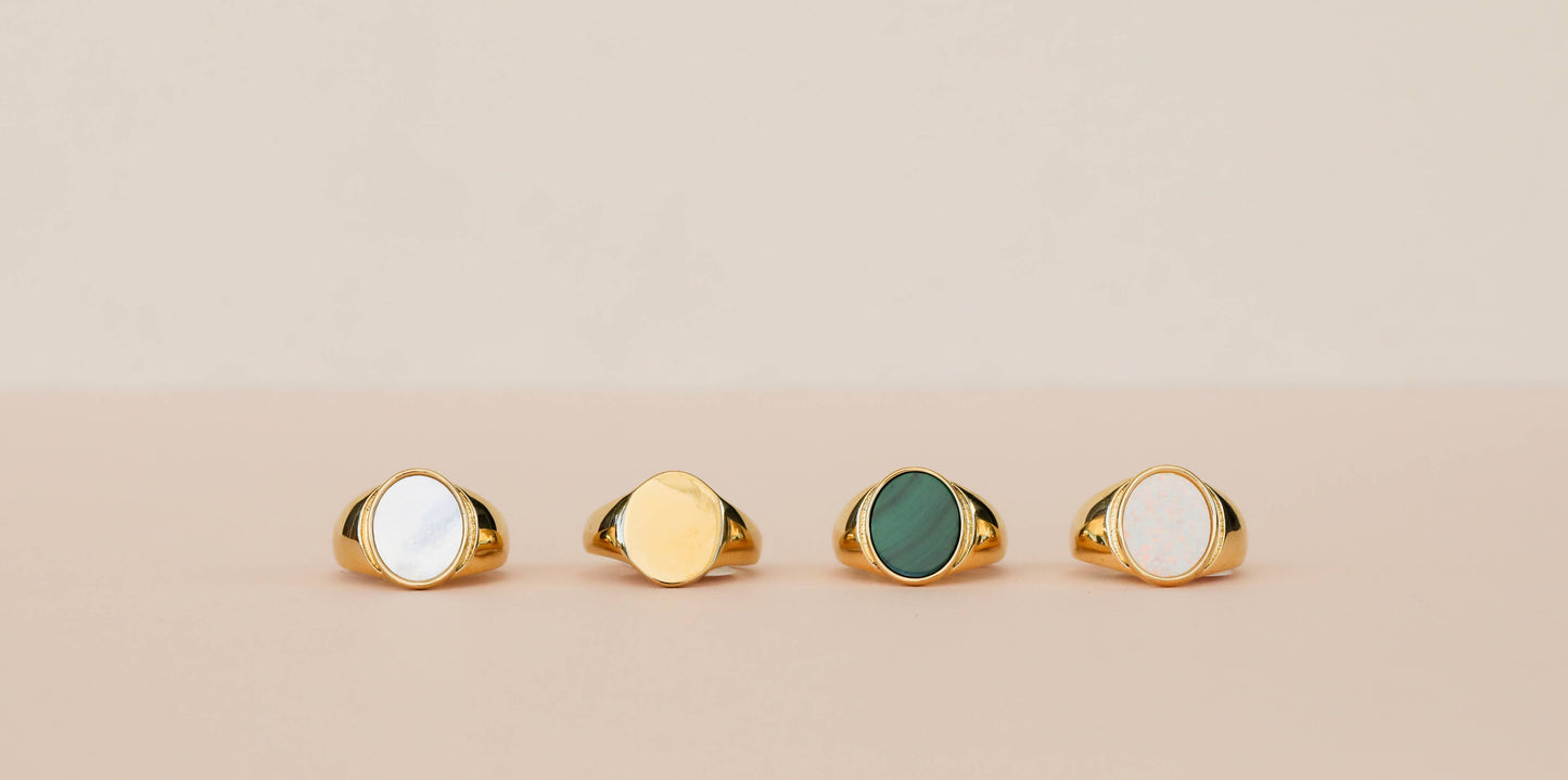 JaxKelly - Gold Rings - Mother of Pearl Signet: 6