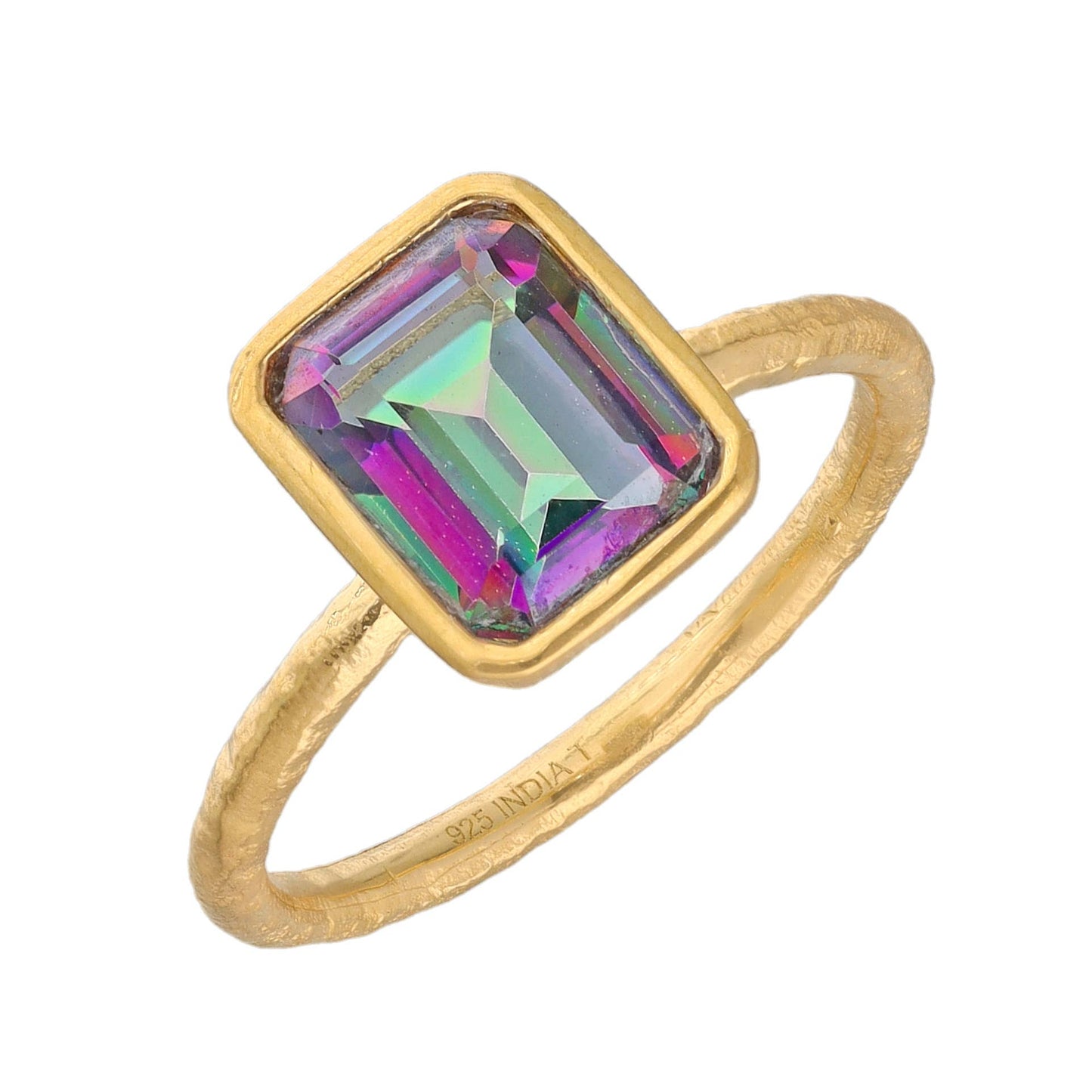 Tiramisu - Gold Plated Silver Mystic Quartz Prism Ember Ring: 9