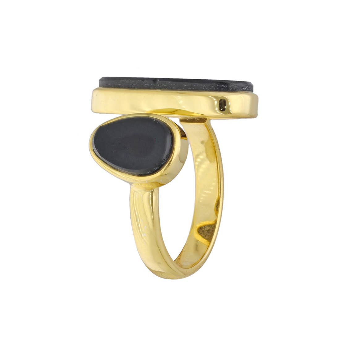 Tiramisu - Midnight Duet Open Brass Ring with Twin Black Onyx Ovals: 10