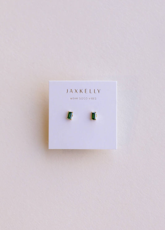JaxKelly - Baguette - Emerald - Gold Earrings