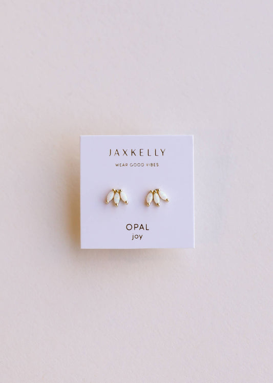 JaxKelly - Opal Crown Stud - White - Gold Earrings