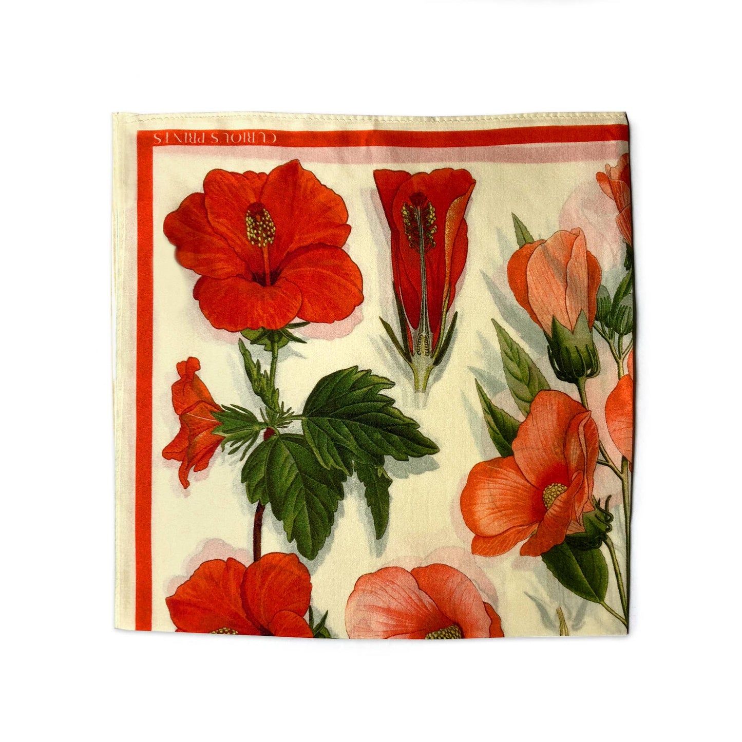 Curious Prints - 100% Silk Scarf Botanical Hibiscus Flower Summer Bandana: 35" x 35"