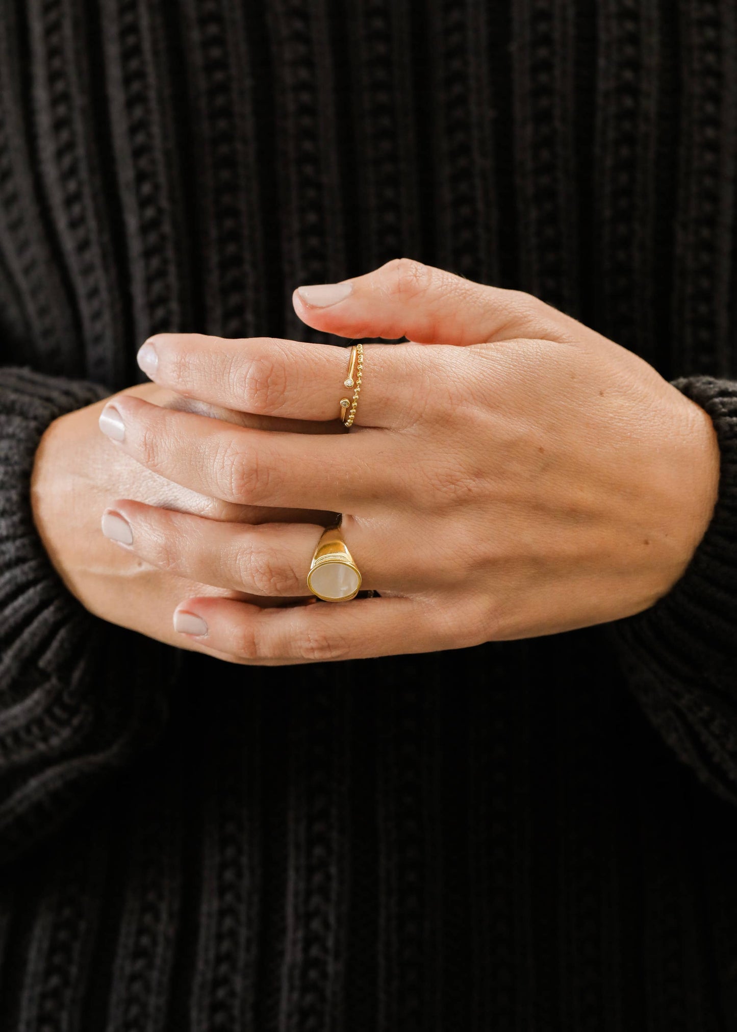 JaxKelly - Gold Rings - Mother of Pearl Signet: 9