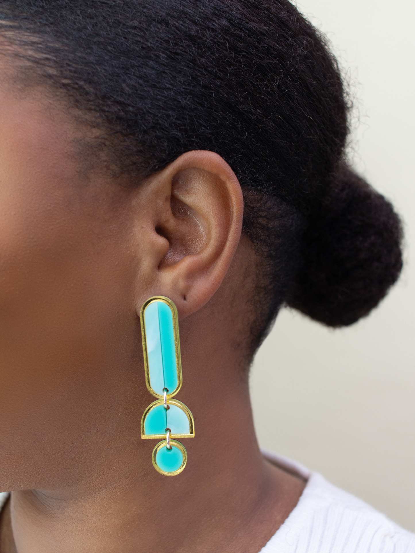 Moon-Seed - Lanie - Turquoise Gold Acrylic Dangle Statement Earrings