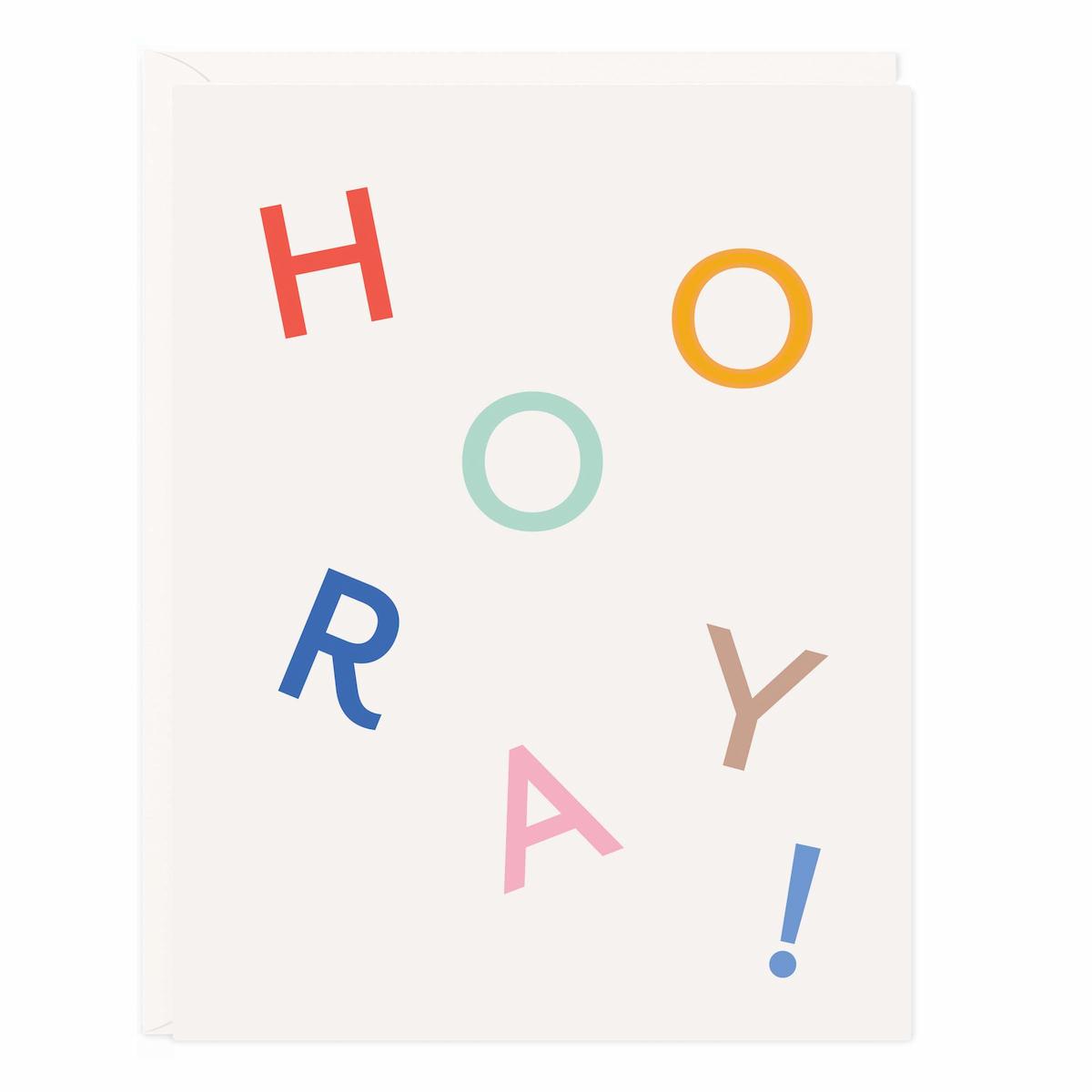 Colorful 'HOORAY!' text on a white background