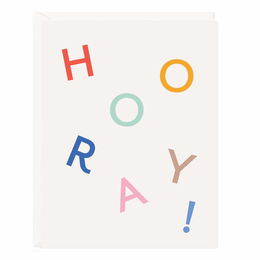 Colorful 'HOORAY!' text on a white background